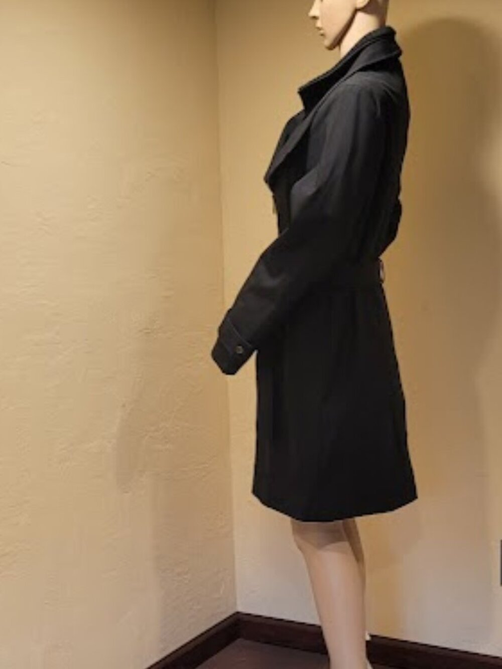 NWT Halston belted black double zipper trench coat with nice detailing - Picture 3 of 7